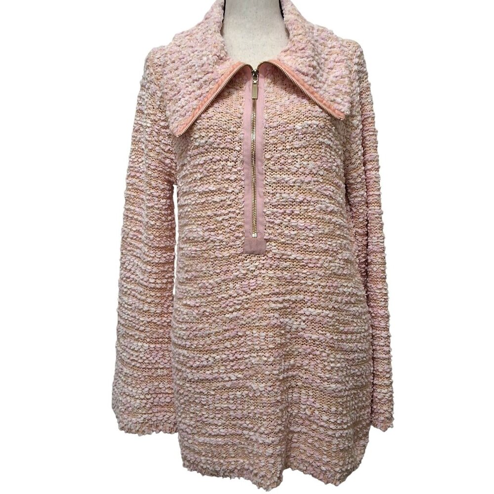 Soft Surroundings Dreamy Pink Marled Half-Zip Sweater‎ Flare Sleeves Sz M Cozy